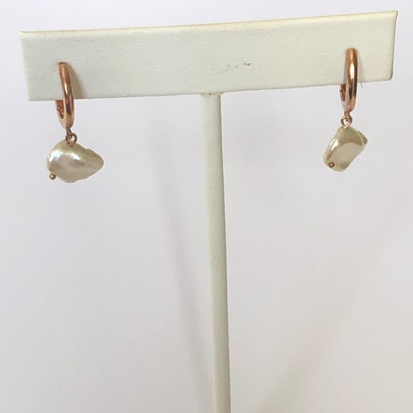 925 Silver pearl hoop earrings 14k rose gold plated - Picture 3 of 4